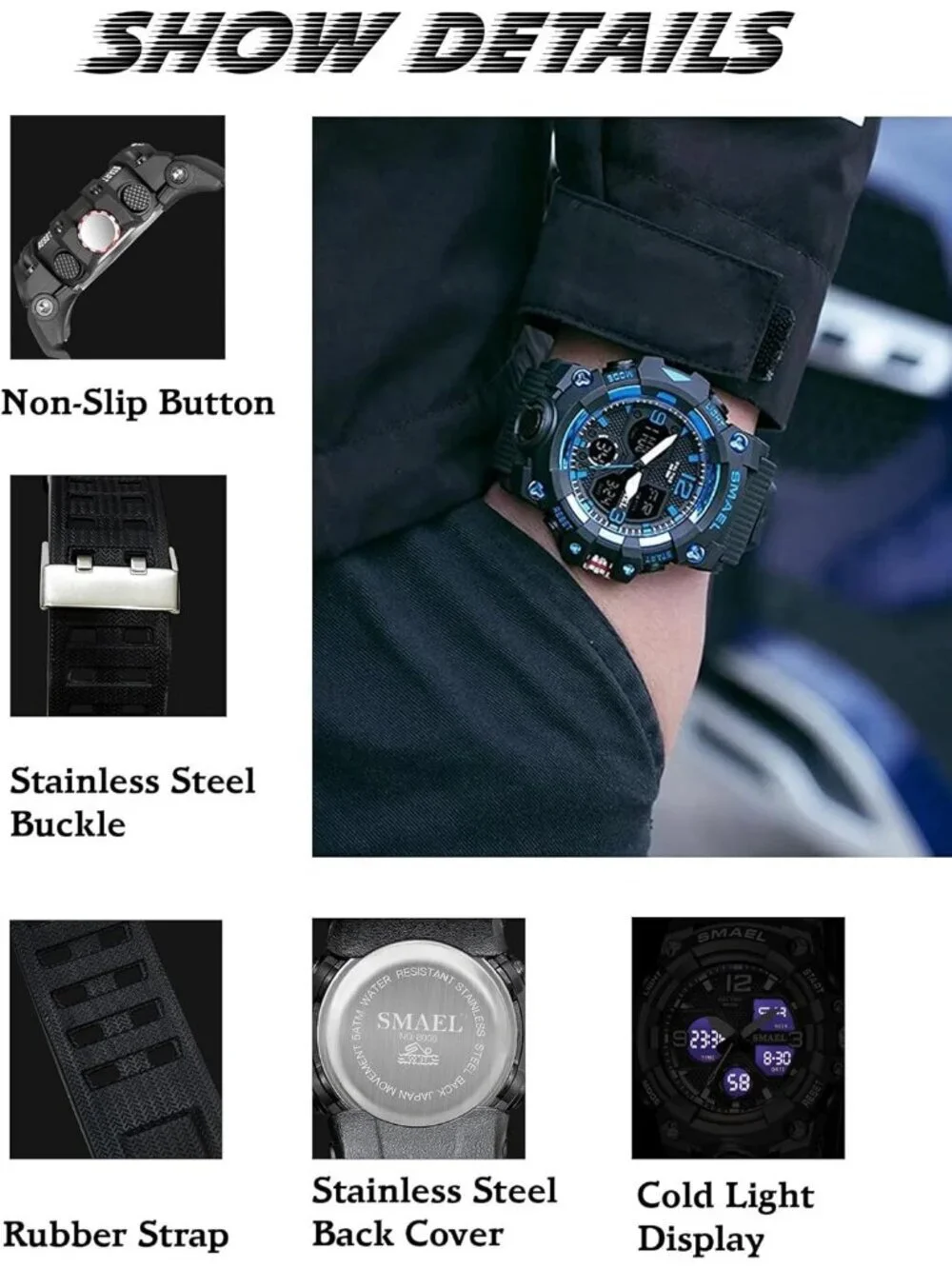 Men's Blue Analog Quartz S-Shock Waterproof Outdoor Sports LED Digital Watch